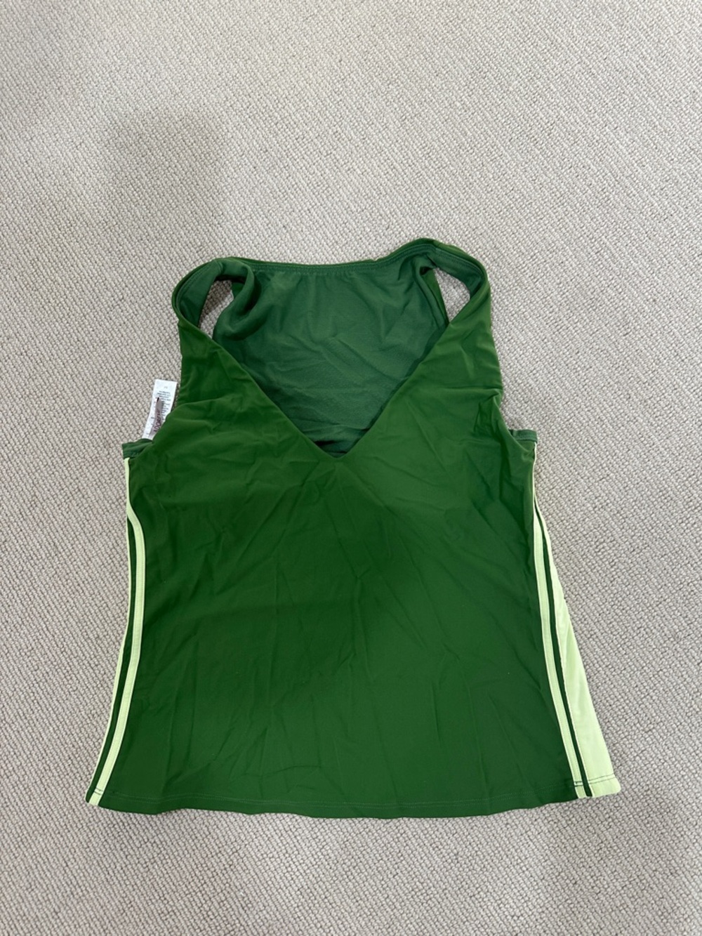 Adore Me Green V-Neck Athletic Tank with Light Green Side Stripes medium